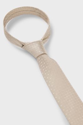 Silk-blend tie with jacquard pattern, Light Beige