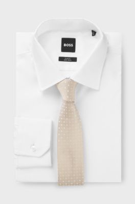 Silk-blend tie with jacquard pattern, Light Beige
