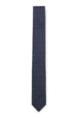 Silk-blend tie with jacquard pattern, Dark Blue