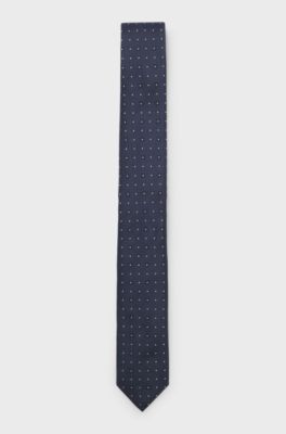 Silk-blend tie with jacquard pattern, Dark Blue