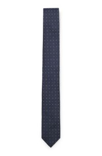 Silk-blend tie with jacquard pattern, Dark Blue