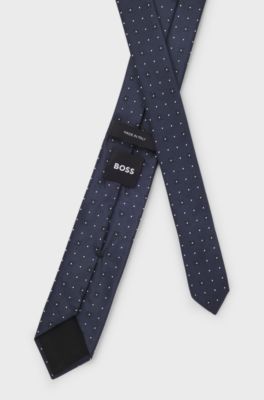Silk-blend tie with jacquard pattern, Dark Blue