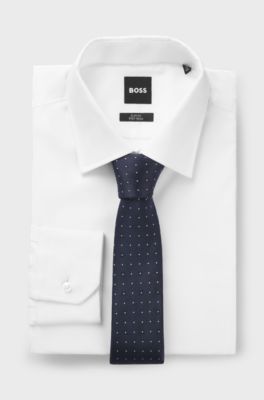 Silk-blend tie with jacquard pattern, Dark Blue