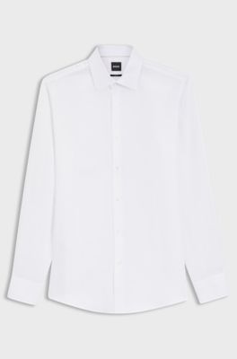 Slim-Fit Hemd aus Twill aus einem Leinen-Mix, Wei&szlig;