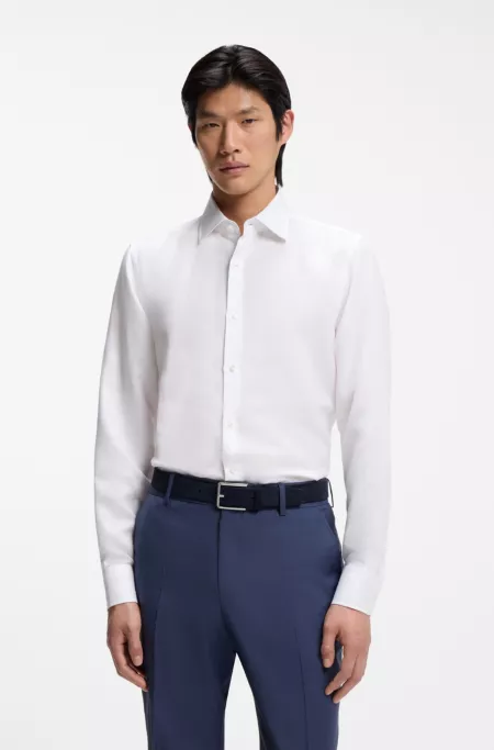 Chemise Slim Fit en twill de lin mélangé