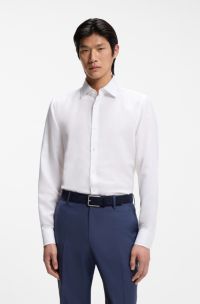 Slim-fit shirt in linen-blend twill, White