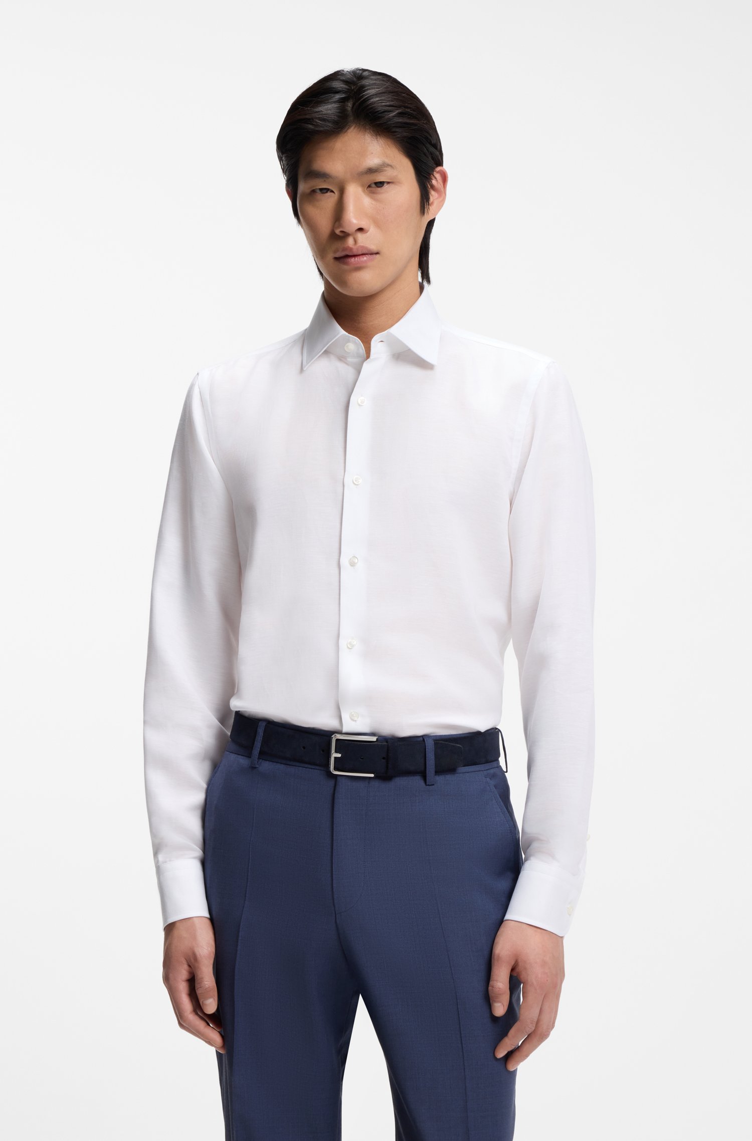 Boss Slim-fit shirt in linen-blend twill skjortor & blusar herr
