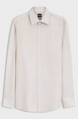 Slim-fit shirt in linen-blend twill, Light Beige