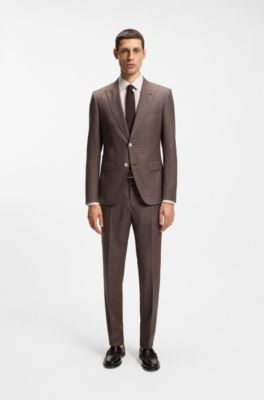 Slim fit-skjorta i randig twill av linneblandning, Ljusbeige
