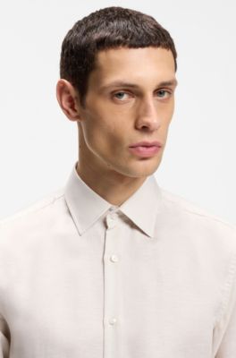 Slim-fit shirt in linen-blend twill, Light Beige