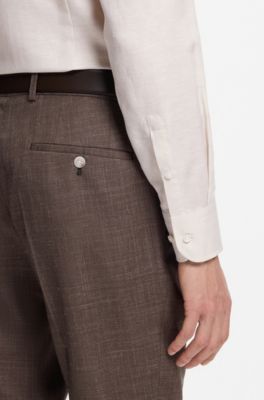 Slim fit-skjorta i randig twill av linneblandning, Ljusbeige