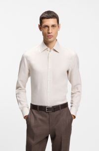 Slim-fit shirt in linen-blend twill, Light Beige