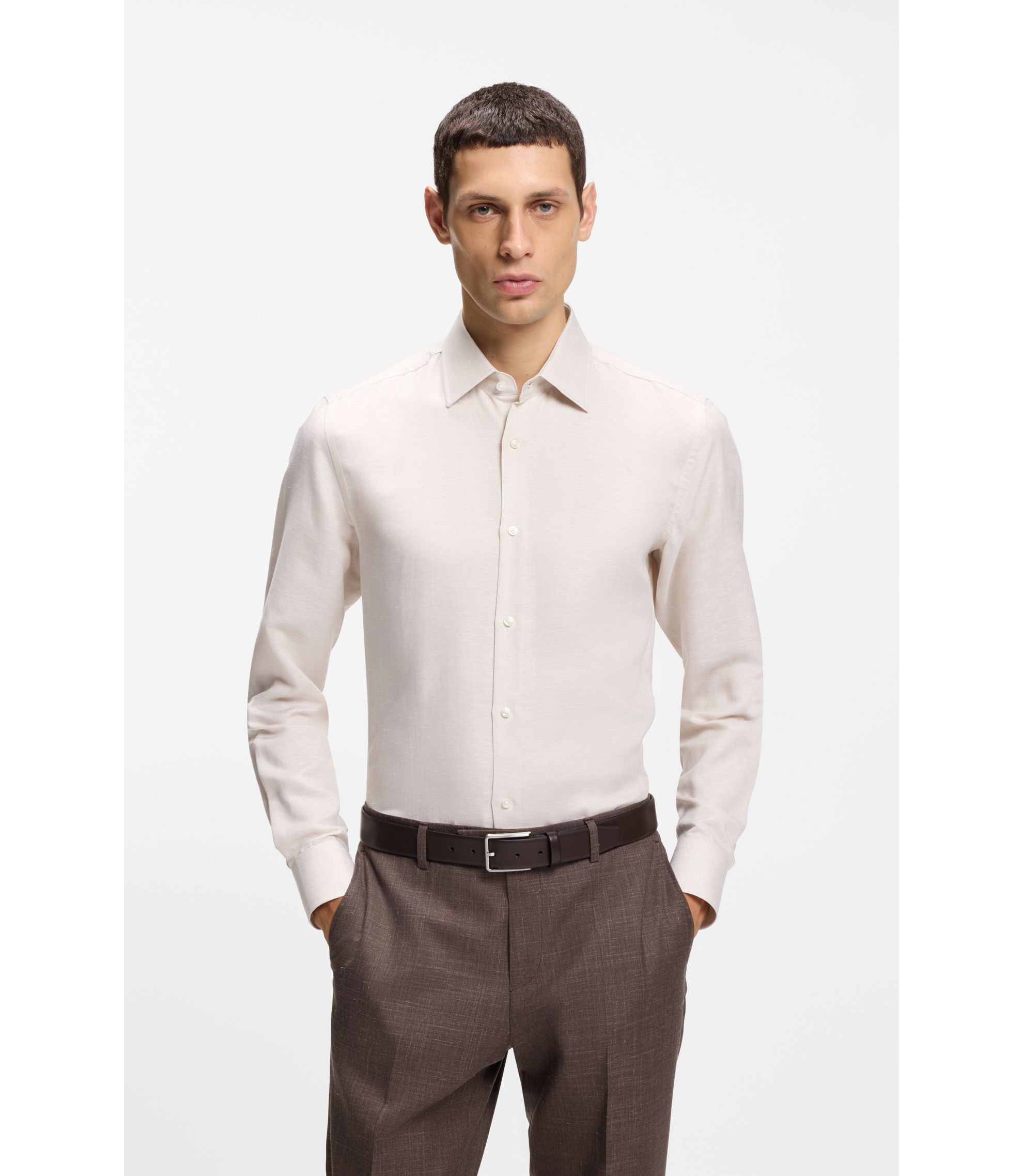 Slim-Fit Hemd aus Twill aus einem Leinen-Mix
