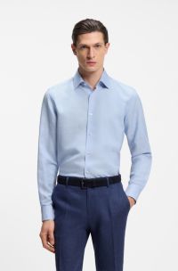 Slim-fit shirt in linen-blend twill, Light Blue