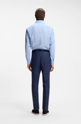 Chemise Slim Fit en twill de lin m&eacute;lang&eacute;, bleu clair