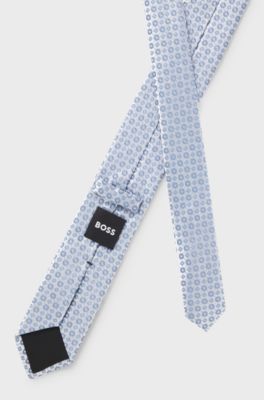 Silk-blend tie with jacquard pattern, Light Blue