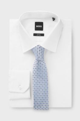 Silk-blend tie with jacquard pattern, Light Blue