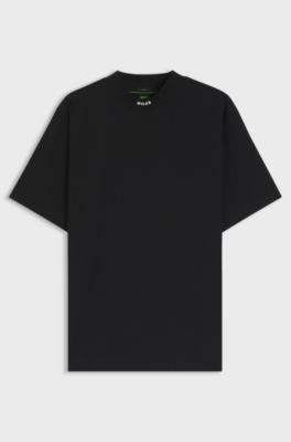Relaxed-fit mock-neck T-shirt in stretch cotton, Black
