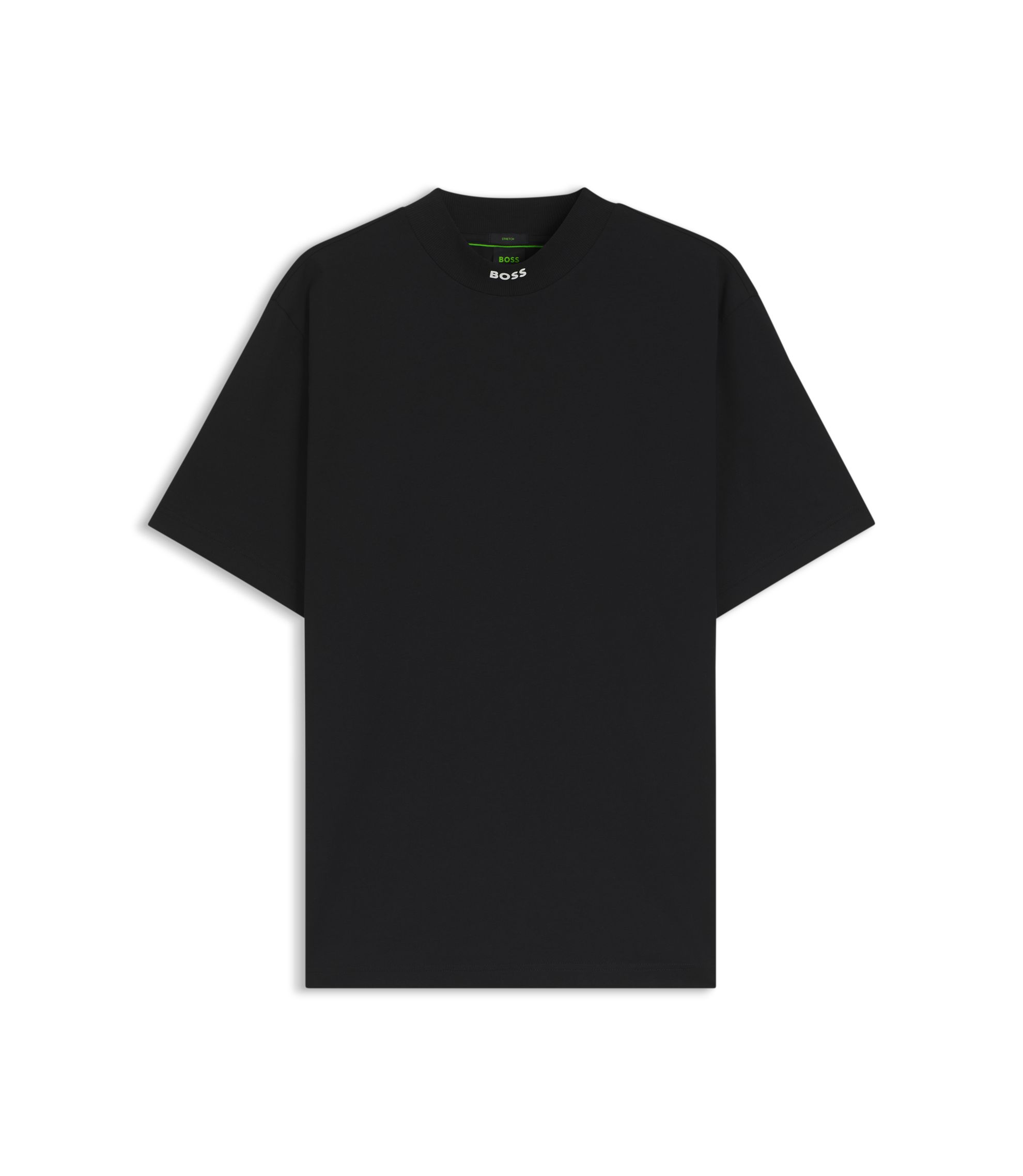 BOSS - Relaxed-fit mock-neck T-shirt in stretch cotton - Black