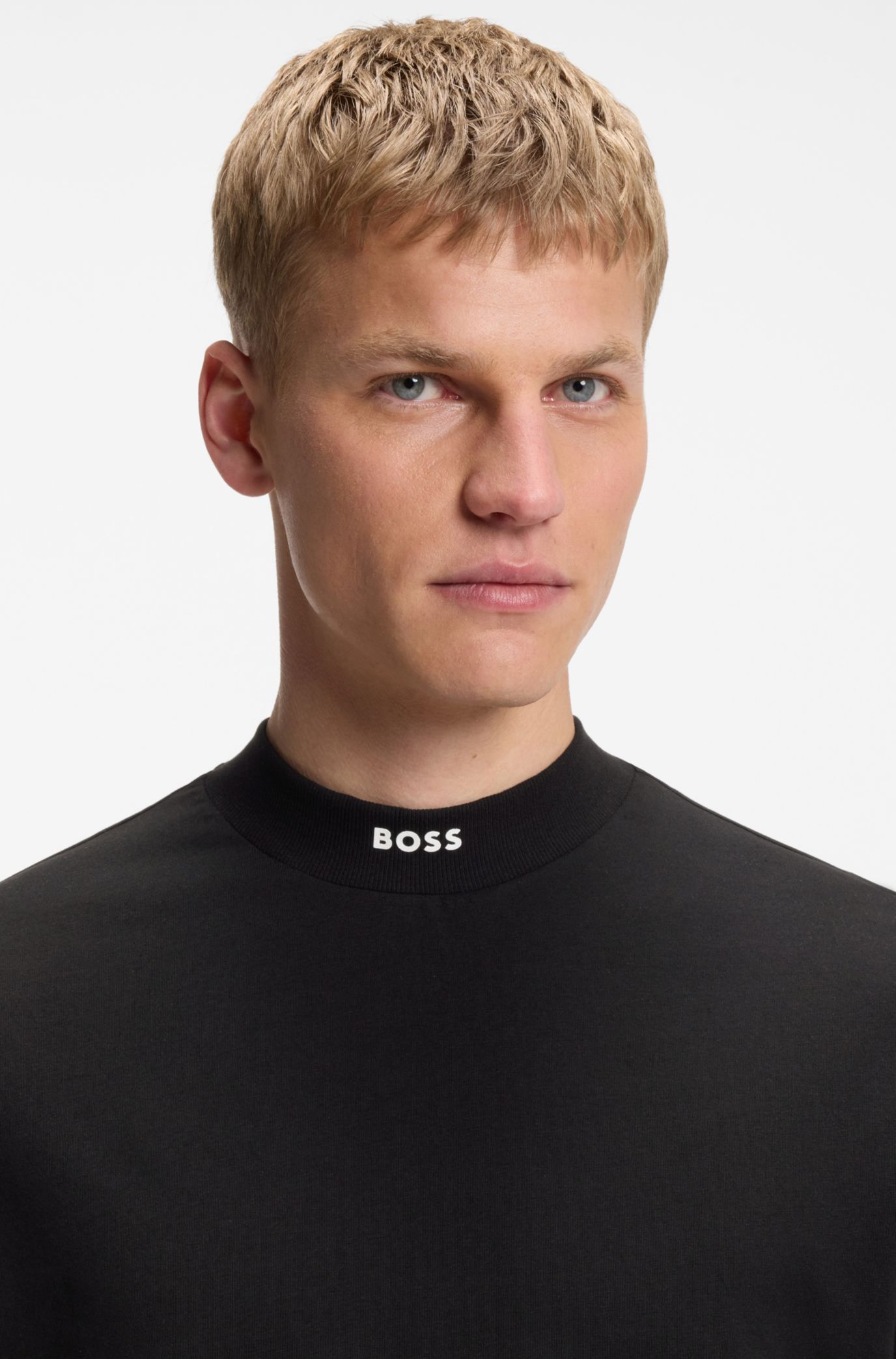 BOSS - リラックスフィット モックネック Tシャツ ストレッチコットン