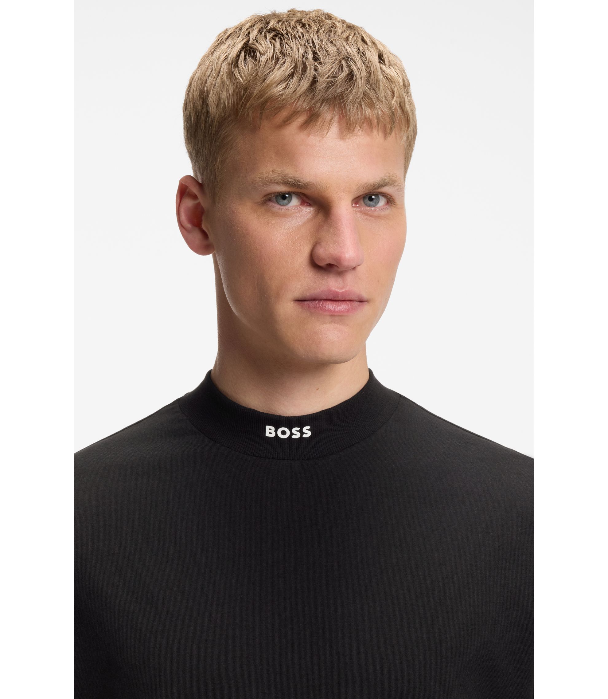 BOSS - リラックスフィット モックネック Tシャツ ストレッチコットン