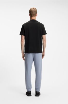 Relaxed-fit mock-neck T-shirt in stretch cotton, Black