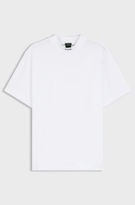 Relaxed-fit mock-neck T-shirt in stretch cotton, White