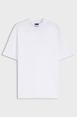 Relaxed-fit mock-neck T-shirt in stretch cotton, White