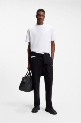 T-shirt relaxed fit in cotone elasticizzato con collo a lupetto, Bianco