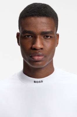 T-shirt relaxed fit in cotone elasticizzato con collo a lupetto, Bianco