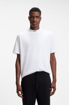 Relaxed-Fit T-Shirt aus Stretch-Baumwolle mit Stehkragen, Wei&szlig;