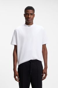 Relaxed-fit mock-neck T-shirt in stretch cotton, White