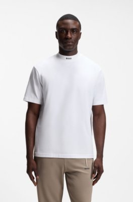 Relaxed-fit mock-neck T-shirt in stretch cotton