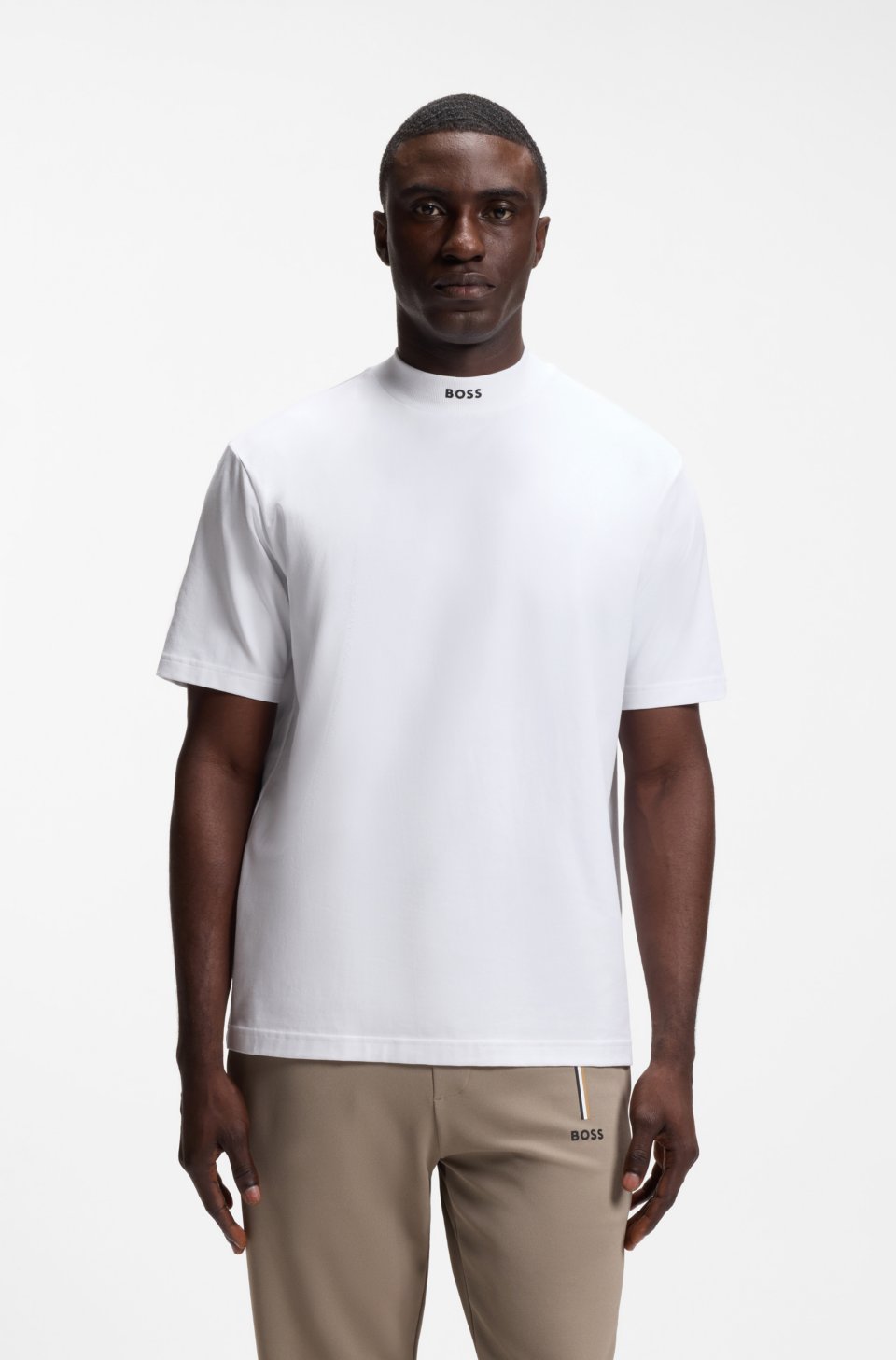 Relaxed-fit mock-neck T-shirt in stretch cotton