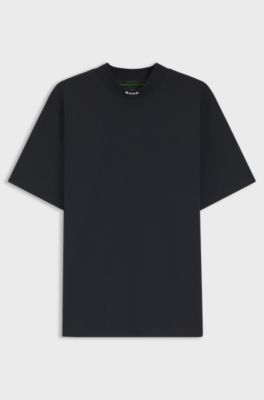 T-shirt Relaxed en coton stretch avec col montant, Bleu fonc&eacute;