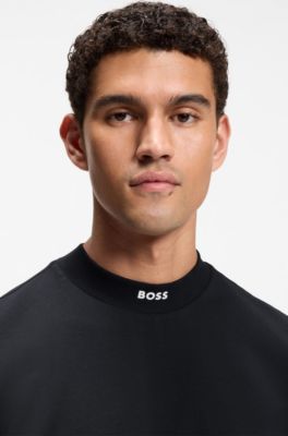 T-shirt Relaxed en coton stretch avec col montant, Bleu fonc&eacute;