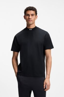 T-shirt Relaxed en coton stretch avec col montant, Bleu fonc&eacute;