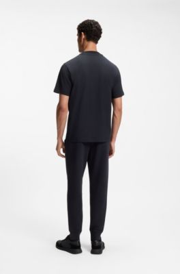 Relaxed-fit mock-neck T-shirt in stretch cotton, Dark Blue