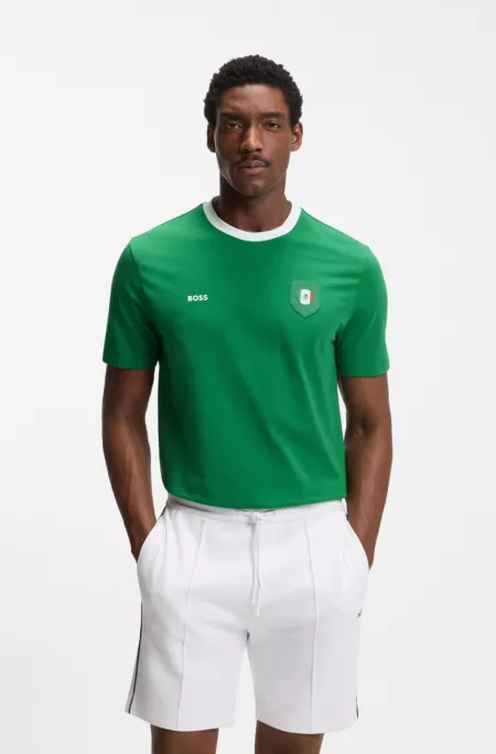 Stretch-cotton T-shirt with country flag and logo