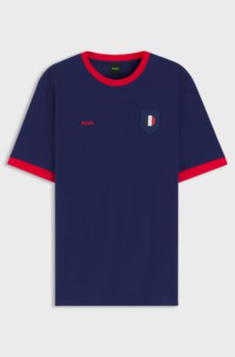 T-shirt in cotone elasticizzato con bandiera del paese e logo, Francia