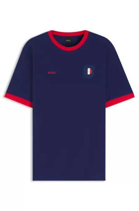 Stretch-cotton T-shirt with country flag and logo