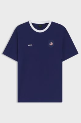 Stretch-cotton T-shirt with country flag and logo, USA