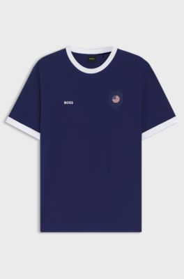 Stretch-cotton T-shirt with country flag and logo, USA