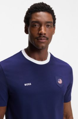 Stretch-cotton T-shirt with country flag and logo, USA