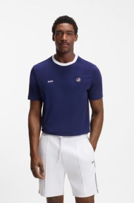 T-shirt in cotone elasticizzato con bandiera del paese e logo, Stati Uniti