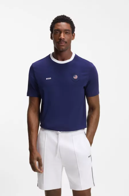 Stretch-cotton T-shirt with country flag and logo