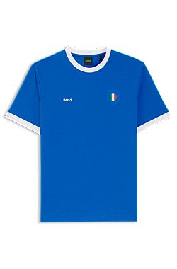 Stretch-cotton T-shirt with country flag and logo