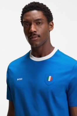 T-shirt in cotone elasticizzato con bandiera del paese e logo, Italia