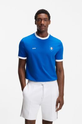 T-shirt in cotone elasticizzato con bandiera del paese e logo, Italia