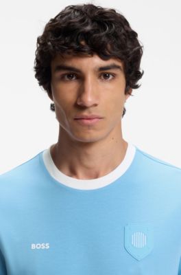 T-shirt van stretchkatoen met landvlag en logo, Argentini&euml;